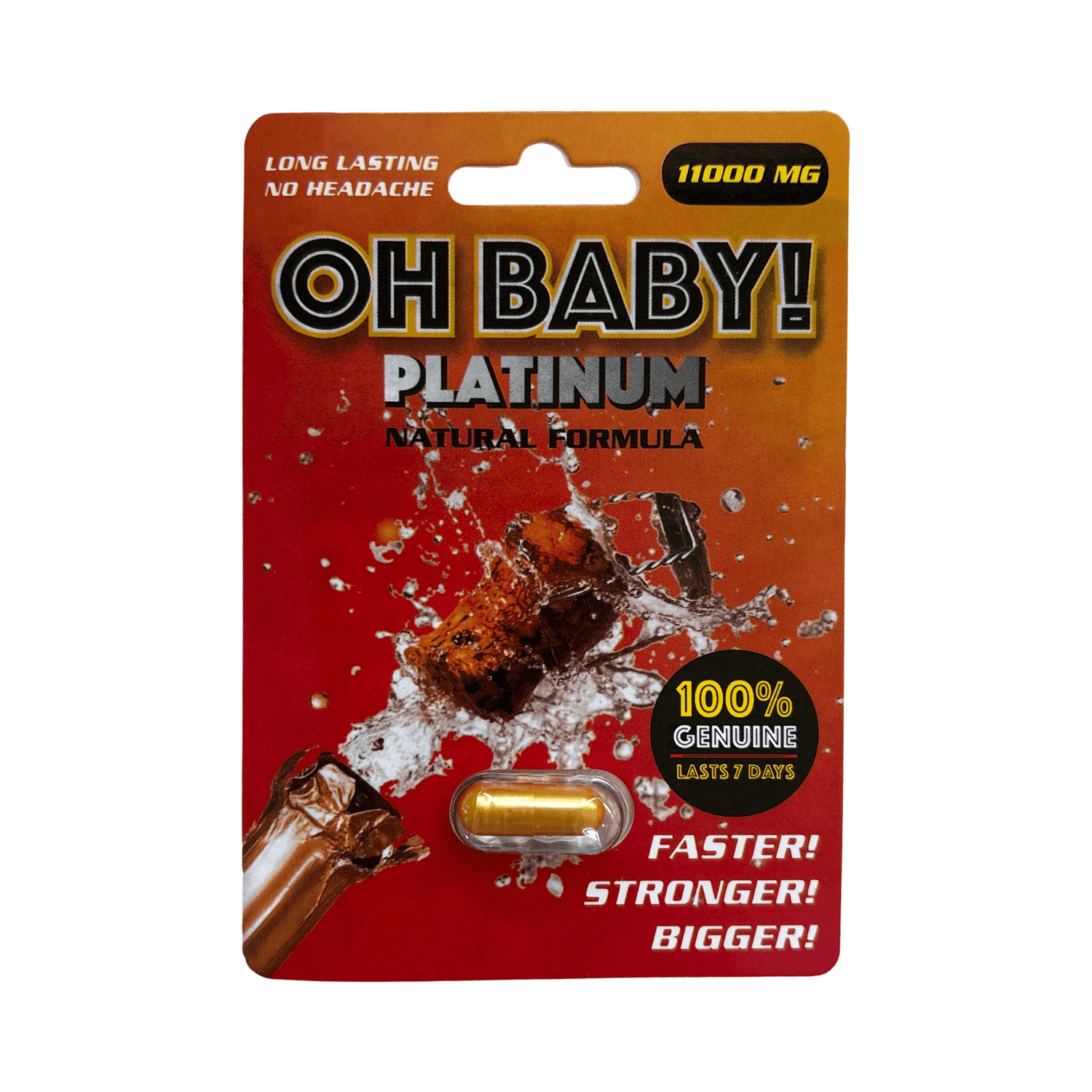 Oh Baby Platinum Male Vitality Support 3 Capsules packaging with 11000 mg natural formula and vibrant design.