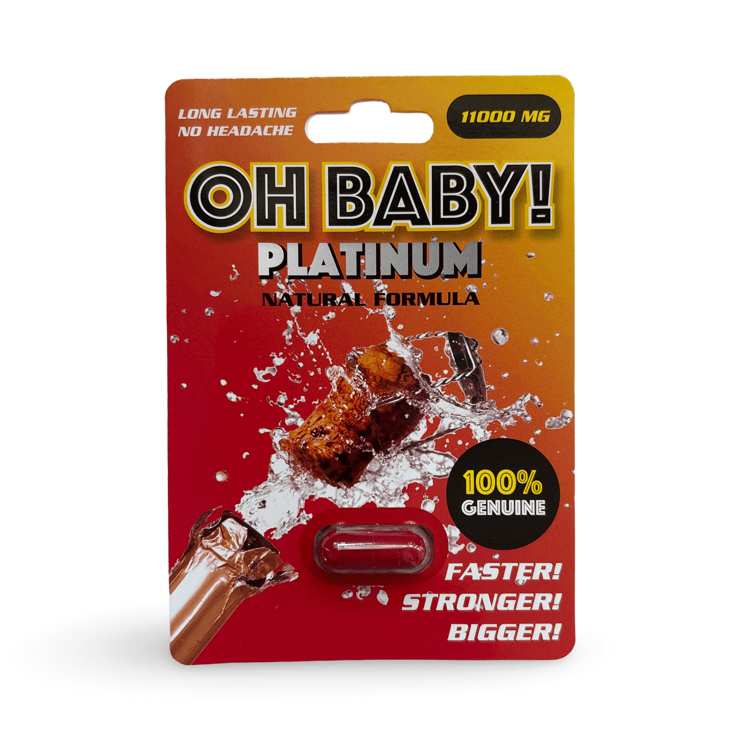 Oh Baby Platinum Male Vitality Support 3 Capsules packaging featuring vibrant design and highlights of benefits.