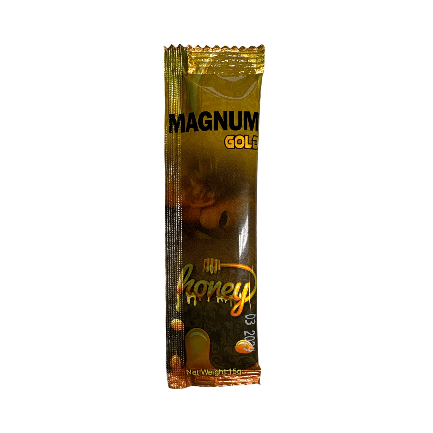 Magnum Gold Honey 15g Sachet 1-Pack packaging displayed, ideal wellness supplement for men’s vitality.