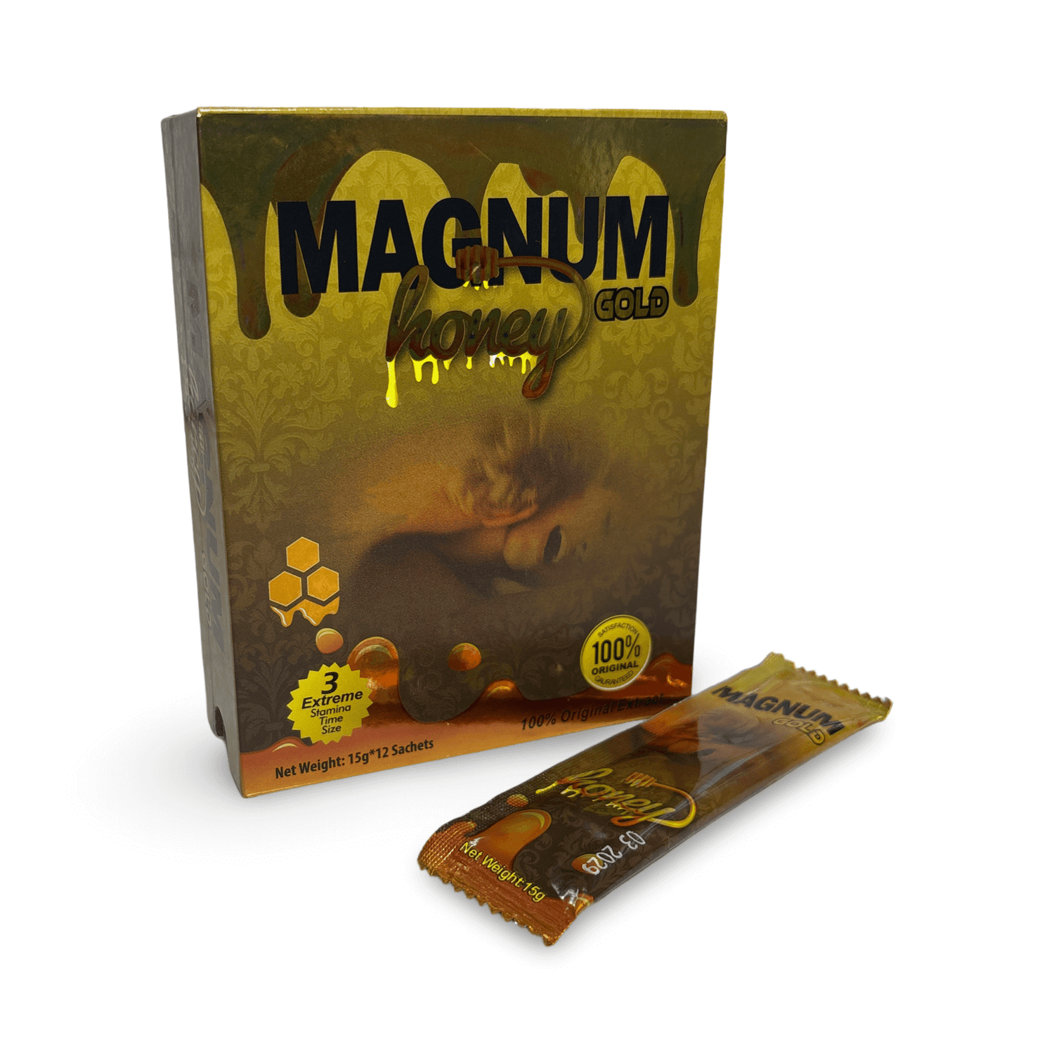 Magnum Gold Honey 15g Sachet 1-Pack product box and sachet displayed together