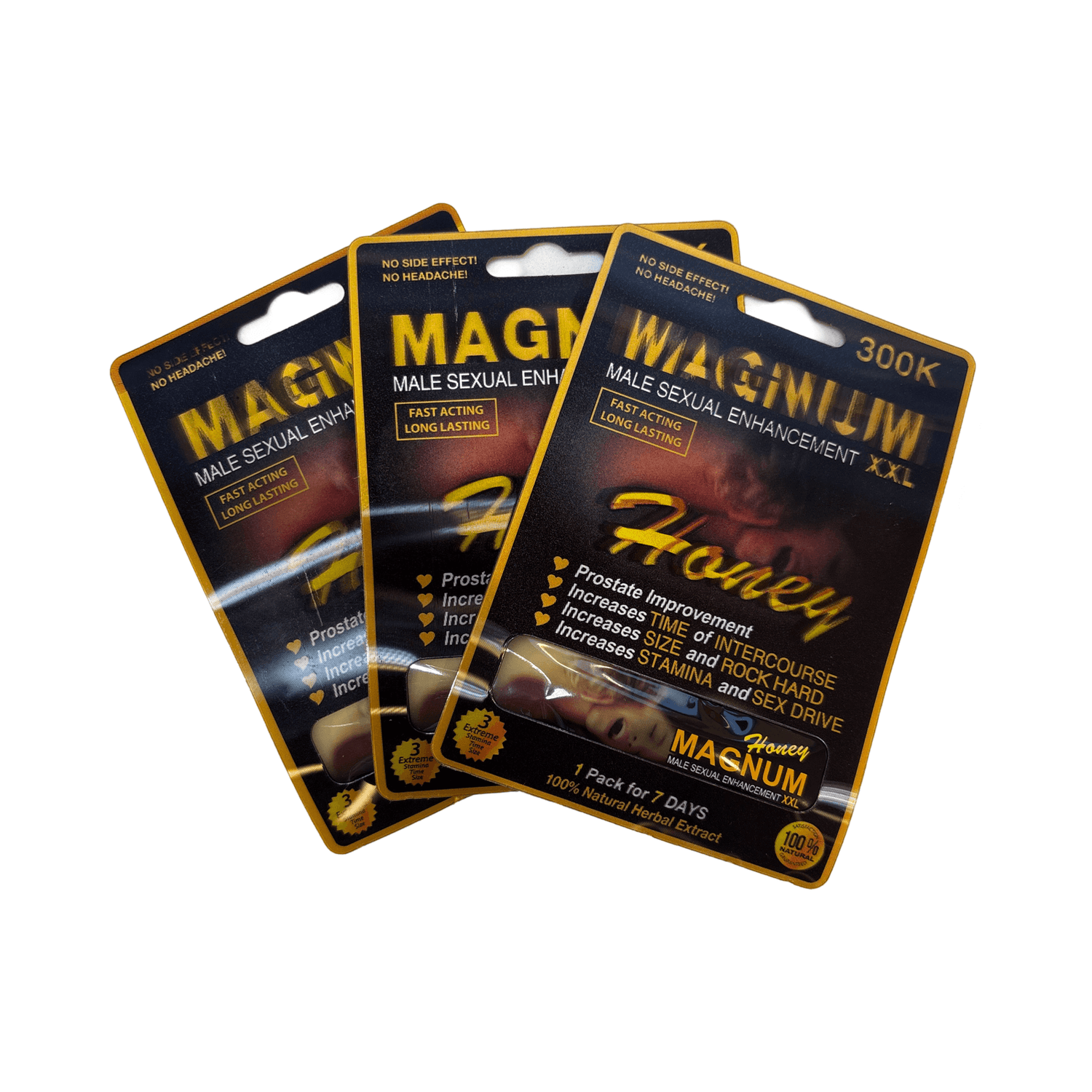 300K Magnum XXL Herbal Vitality Honey 3 Pack sachets for male vitality and energy support.