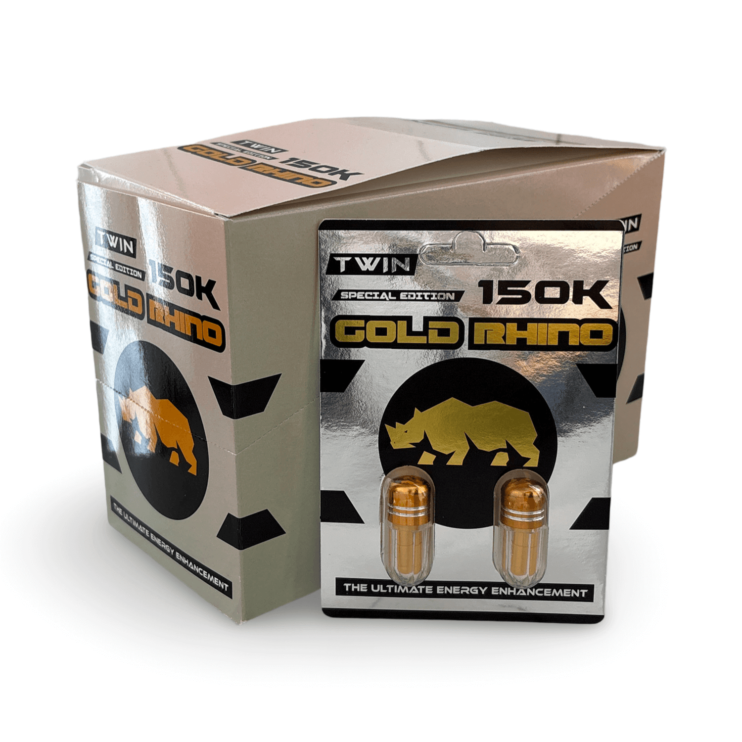Rhino Gold 150K Twin Special Edition capsules for stamina and performance enhancement.