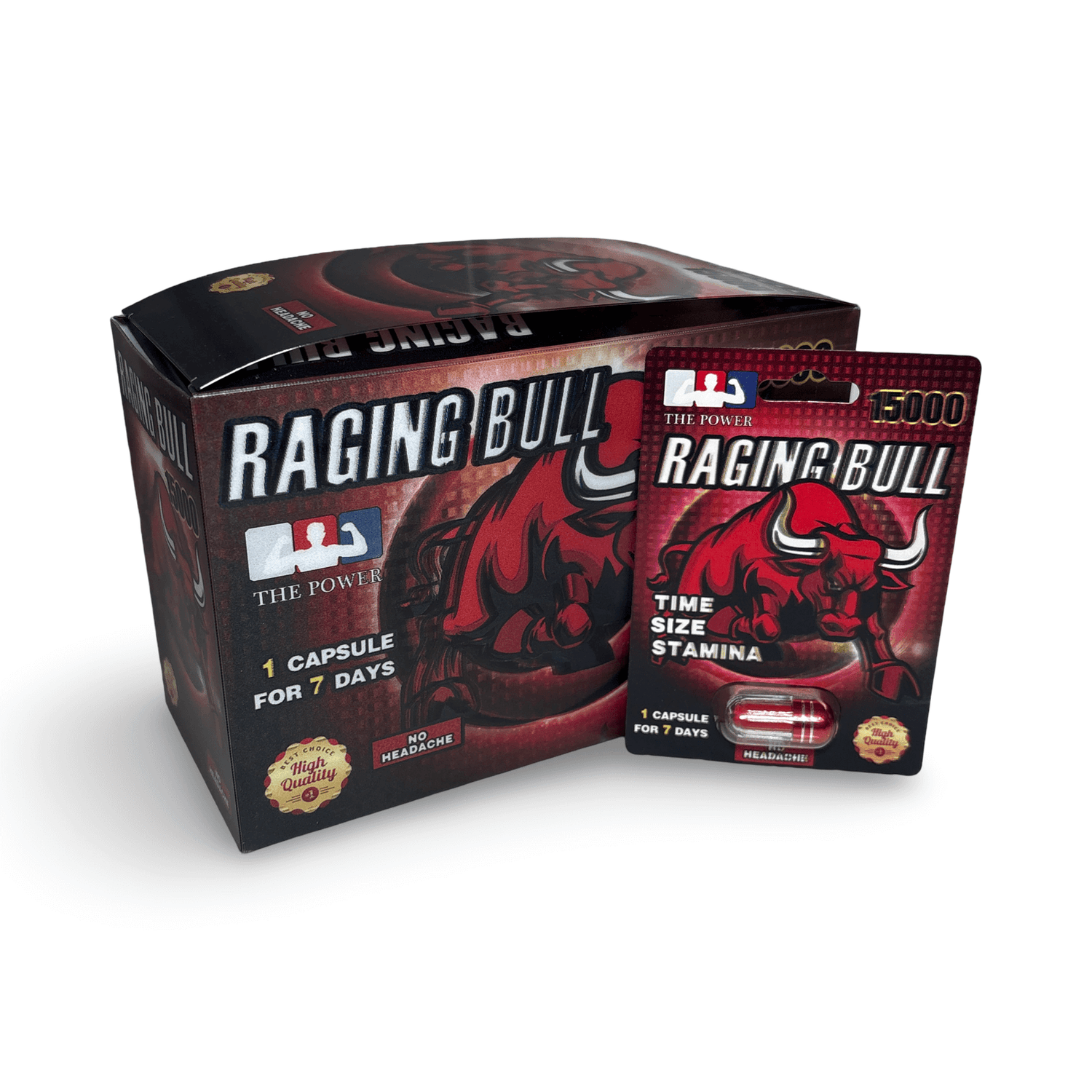 Raging Bull 15000 Herbal Male Vitality 24 Pc Display product packaging with capsule details and branding