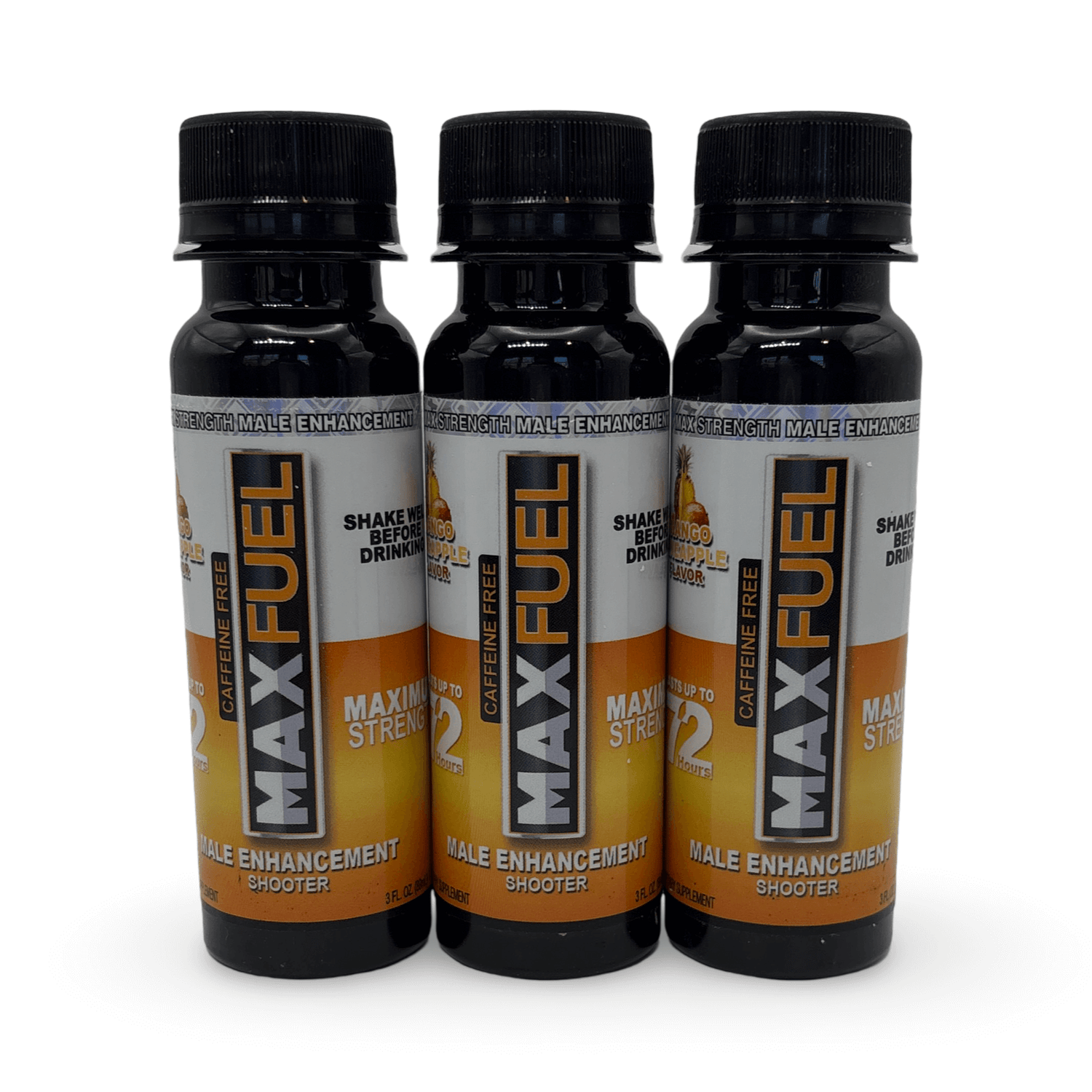 MaxFuel Mango Pineapple Male Enhancement Shooter - 3 x 3 fl oz bottles for boosting stamina and performance.