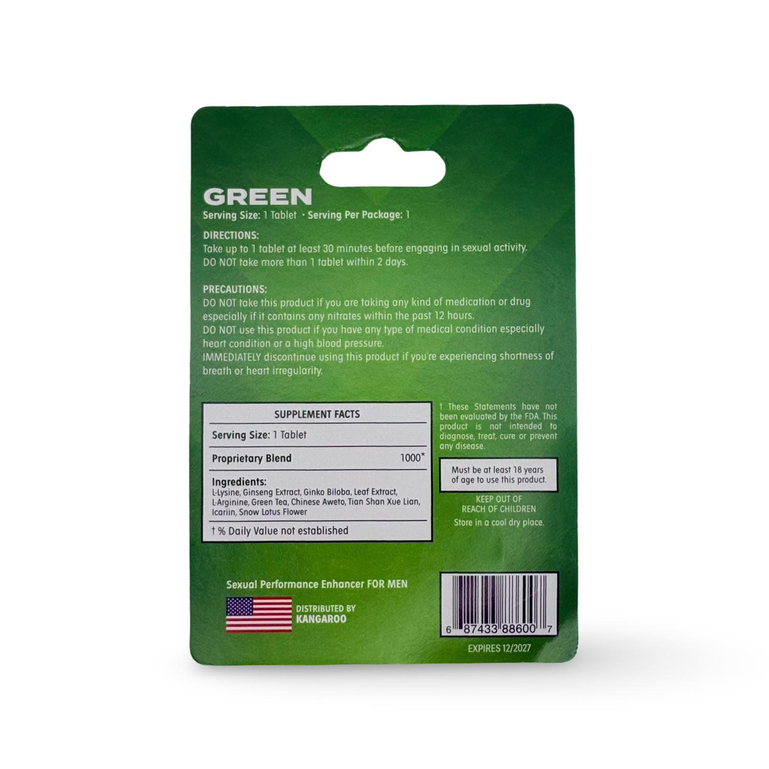 Kangaroo For Him Green Pill – Herbal Supplement for Male Vitality