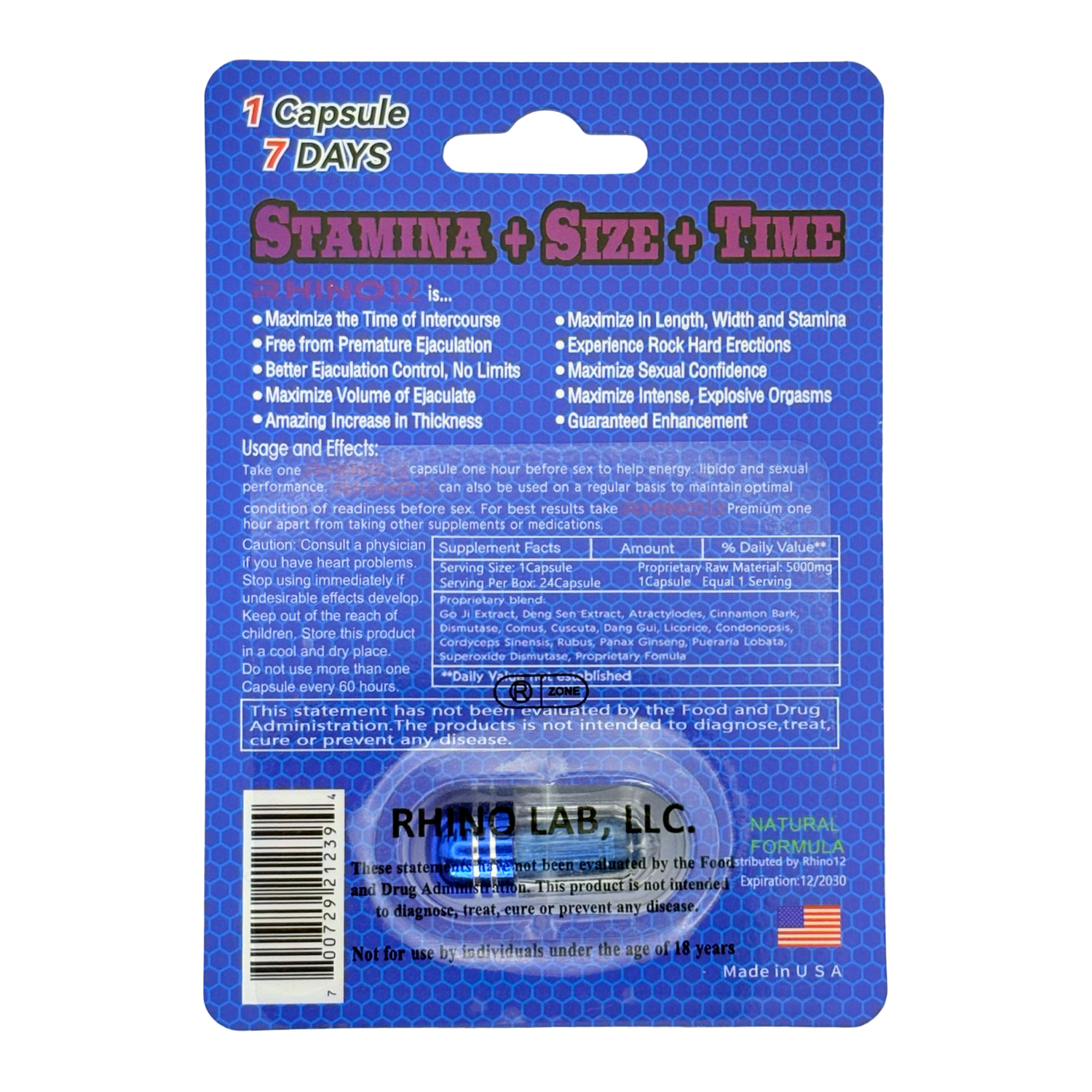 Rhino 12 Platinum 25000 – Herbal Male Vitality Supplement | 2-Pack Blister | 24-Piece Display