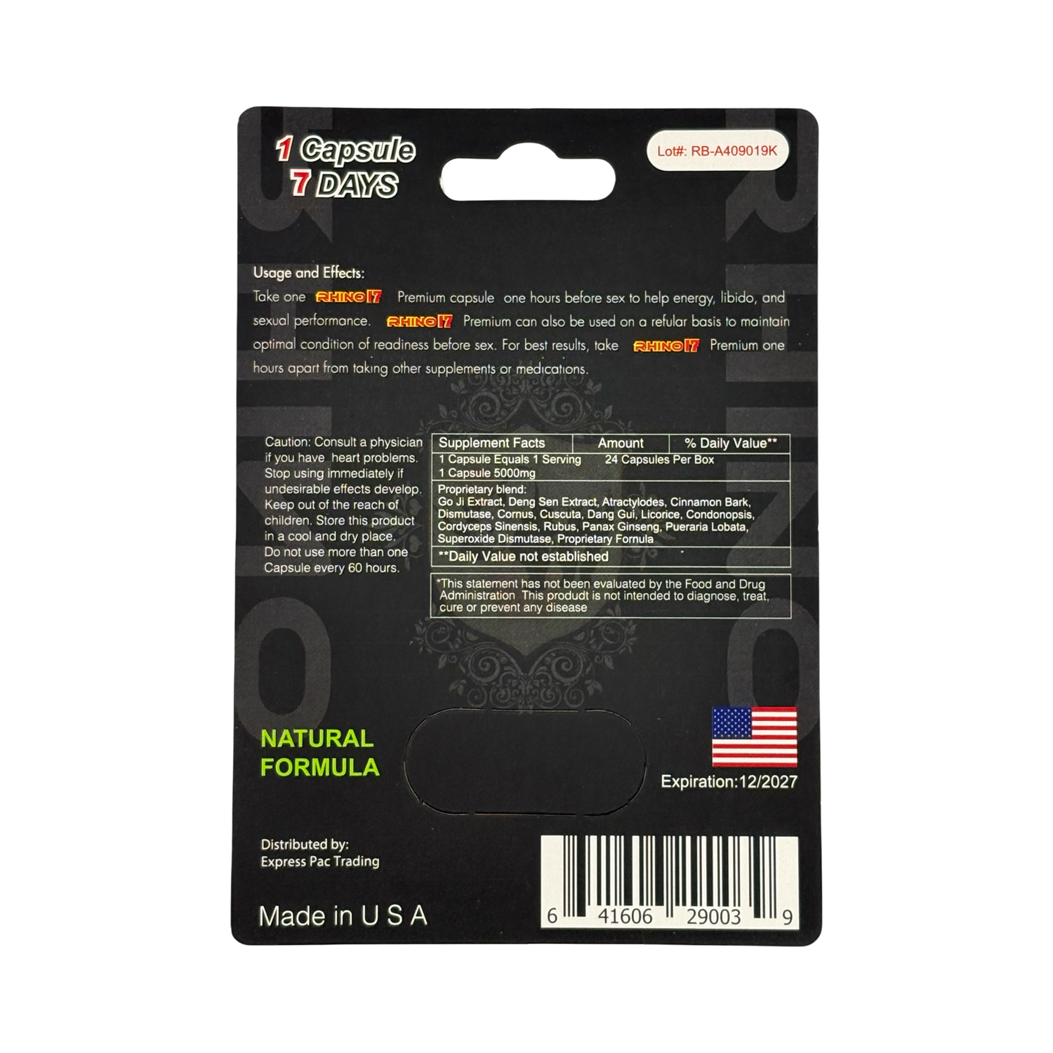 Rhino 17 5000 Plus – Male Vitality Support (24 Single Capsules Display)