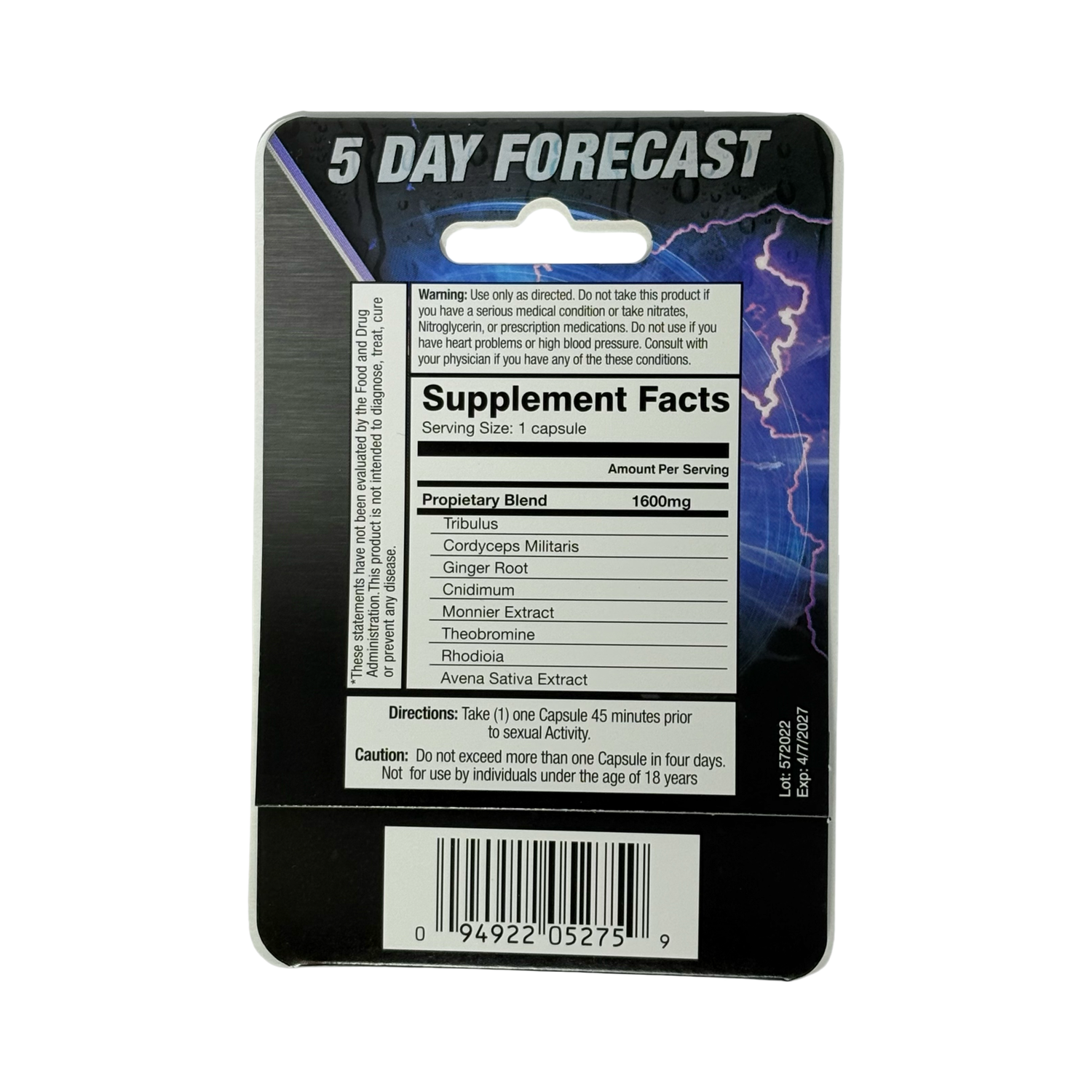 5 Day Forecast – 1600 mg Herbal Supplement | 1 Capsule