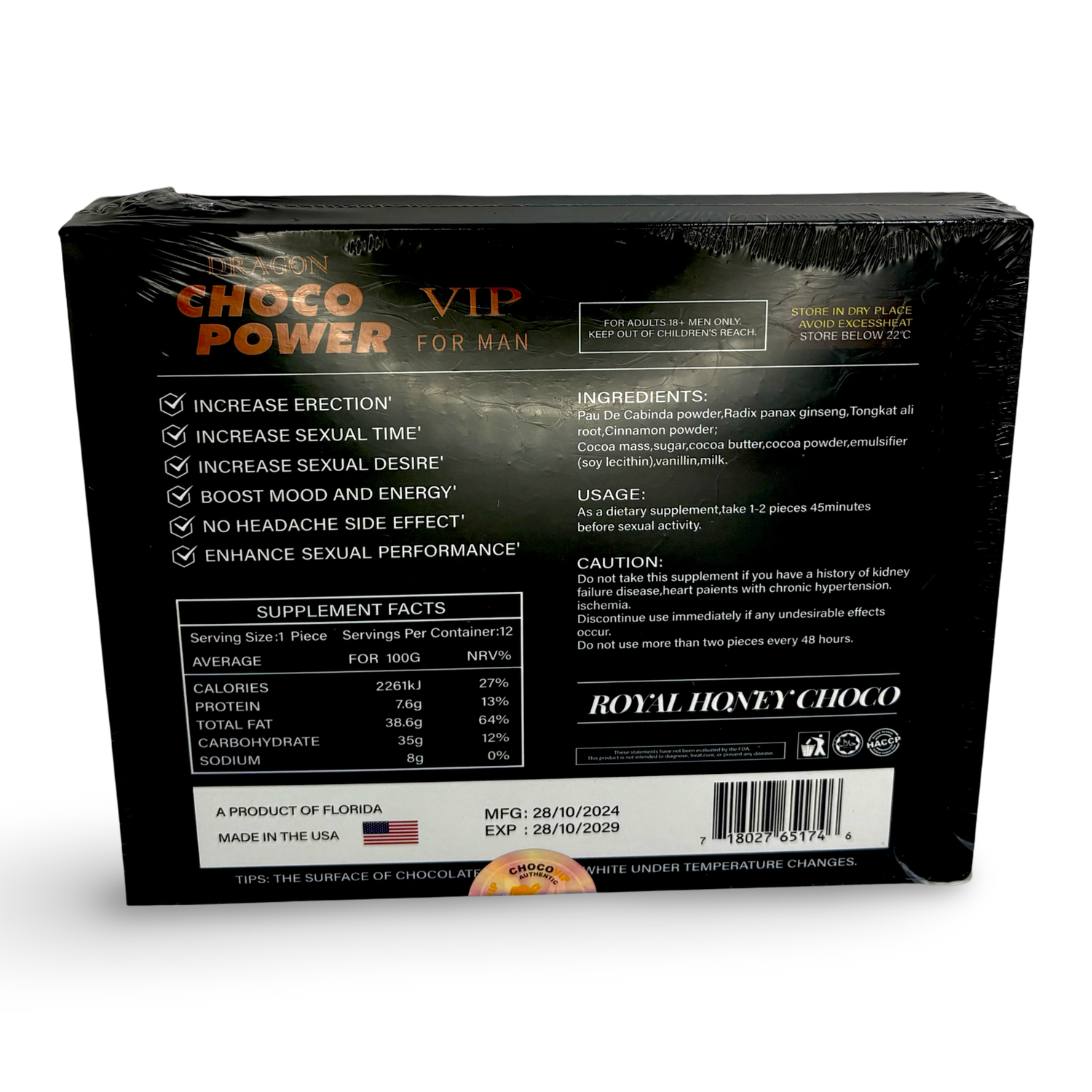Dragon Coco Power for Men – 12-Piece Box | Premium Chocolate with Herbal Vitality Support