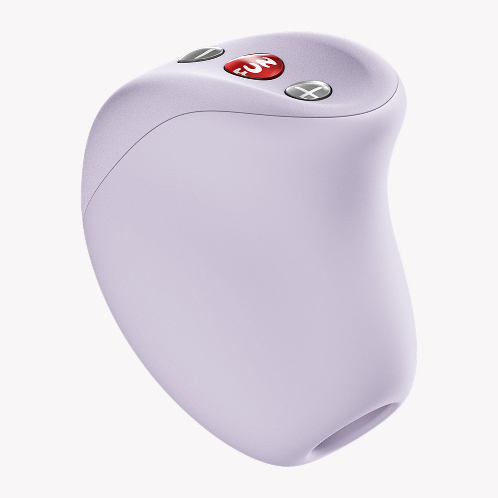 Fun Factory Mea Air Pulse Vibrator Purple with ergonomic shape and control buttons for unique stimulation.