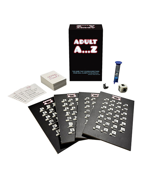 Kheper Games Adult A-Z Party Card Game includes game board, timer, cards, and dice for a fun night.