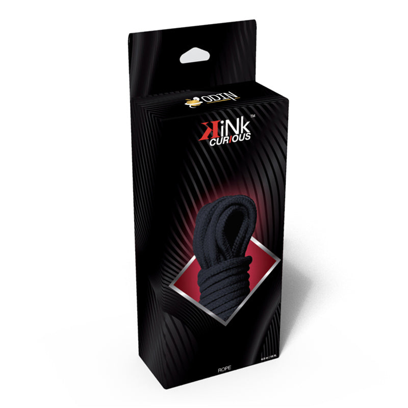 Kink Curious Bondage Rope Black packaged, perfect for couples exploring rope play and restraint.