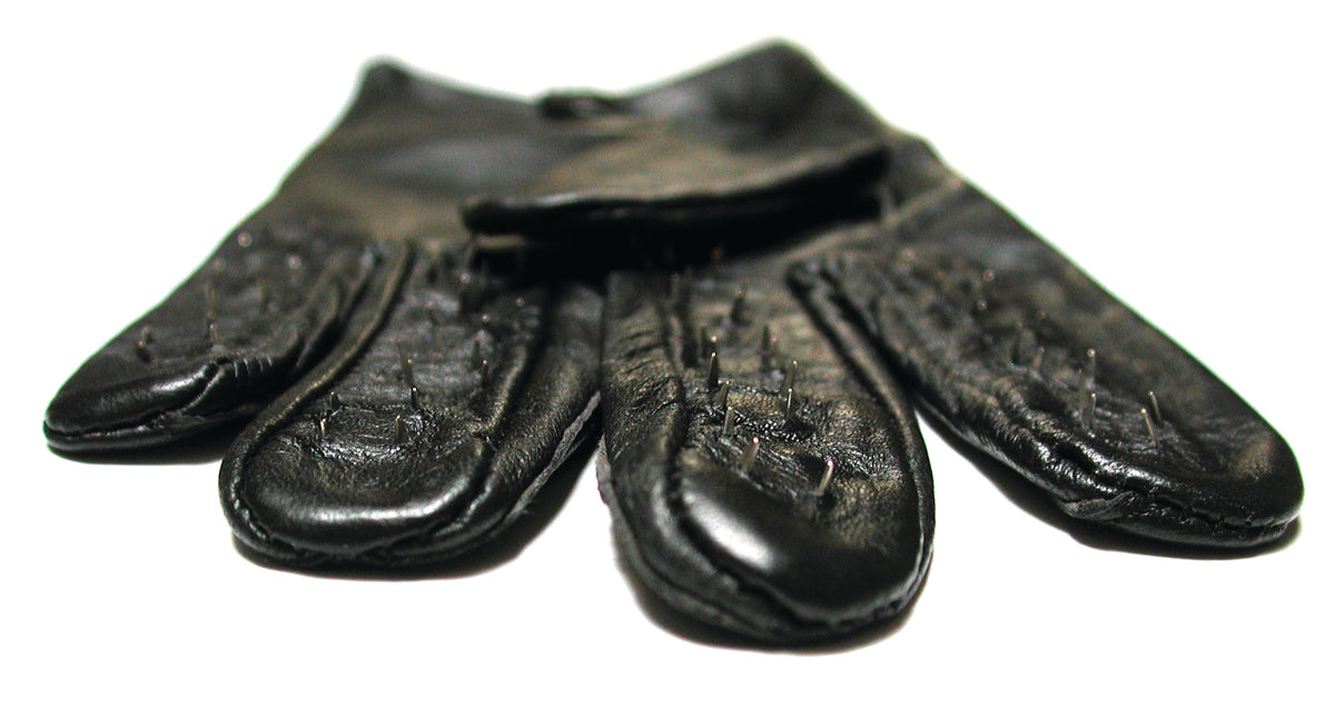 Kink Lab Vampire Gloves Leather Small Black with metal points for intense sensory play.