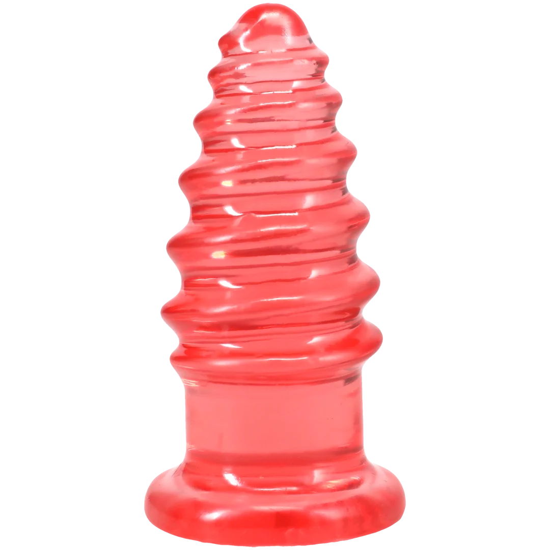 Doc Johnson Crystal Jellies Anal Twist 5 Inch Pink toy with sculpted ridges for gentle stimulation.