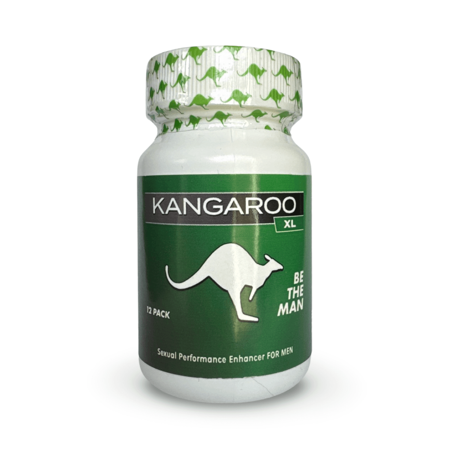 Green XL Kangaroo 3500mg bottle for male sexual enhancement, 12 pills pack, Be The Man label.