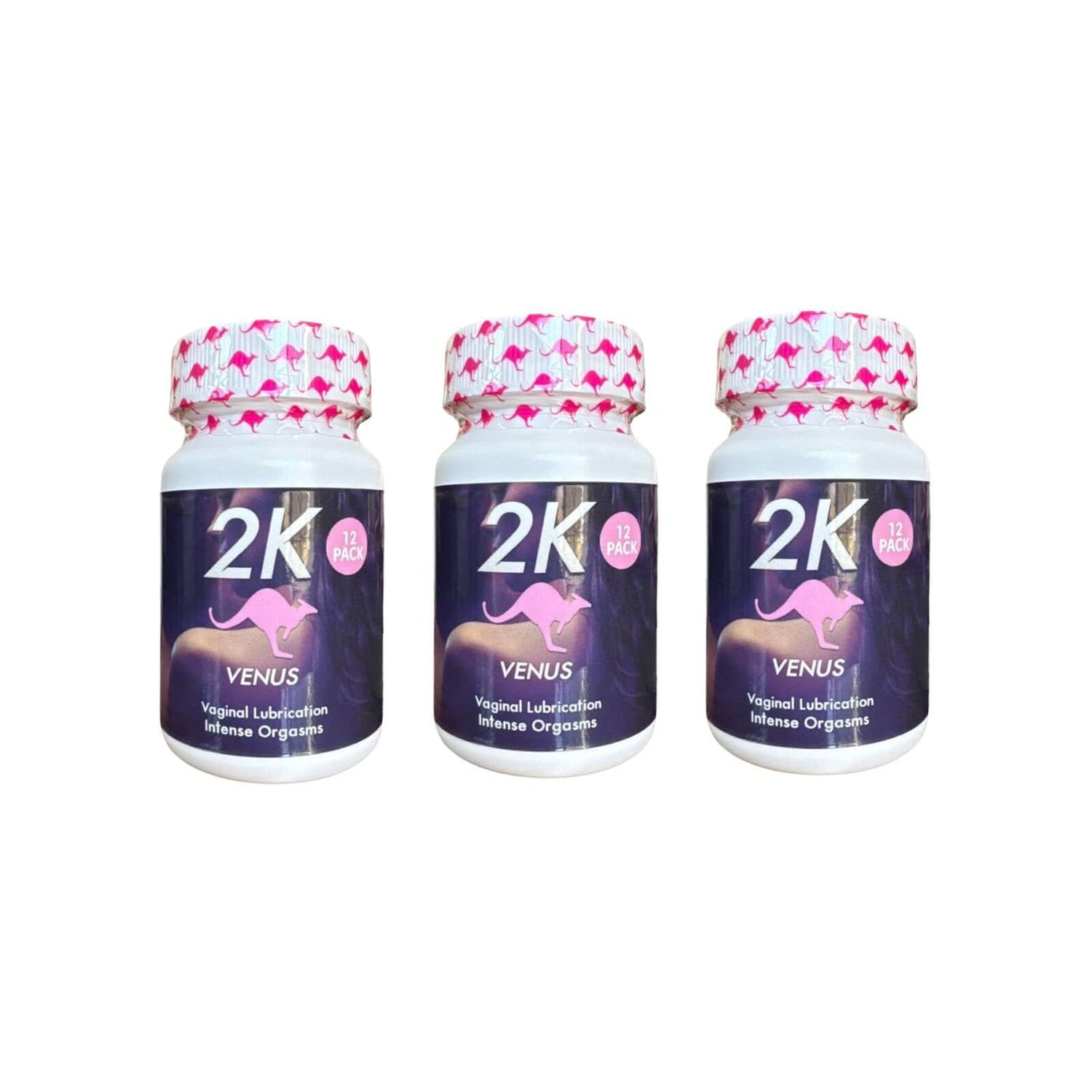 2K Kangaroo Pink Venus for Her Female Vitality 3-Bottles Pack featuring herbal wellness supplements for women.