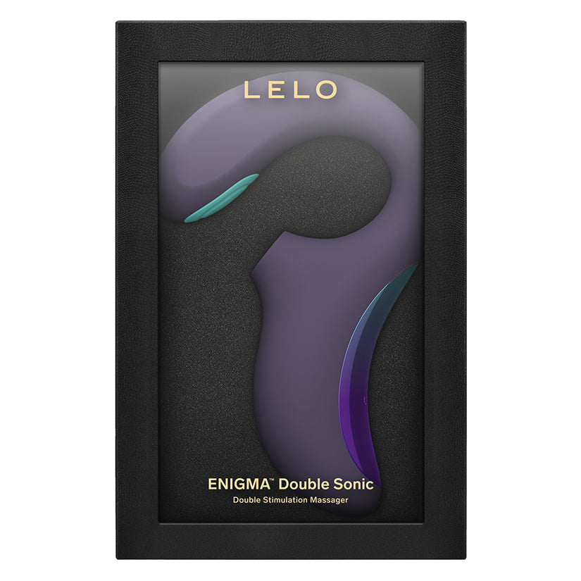 Lelo Enigma Double Sonic Massager Cyber Purple packaging showcasing dual-action stimulation design.