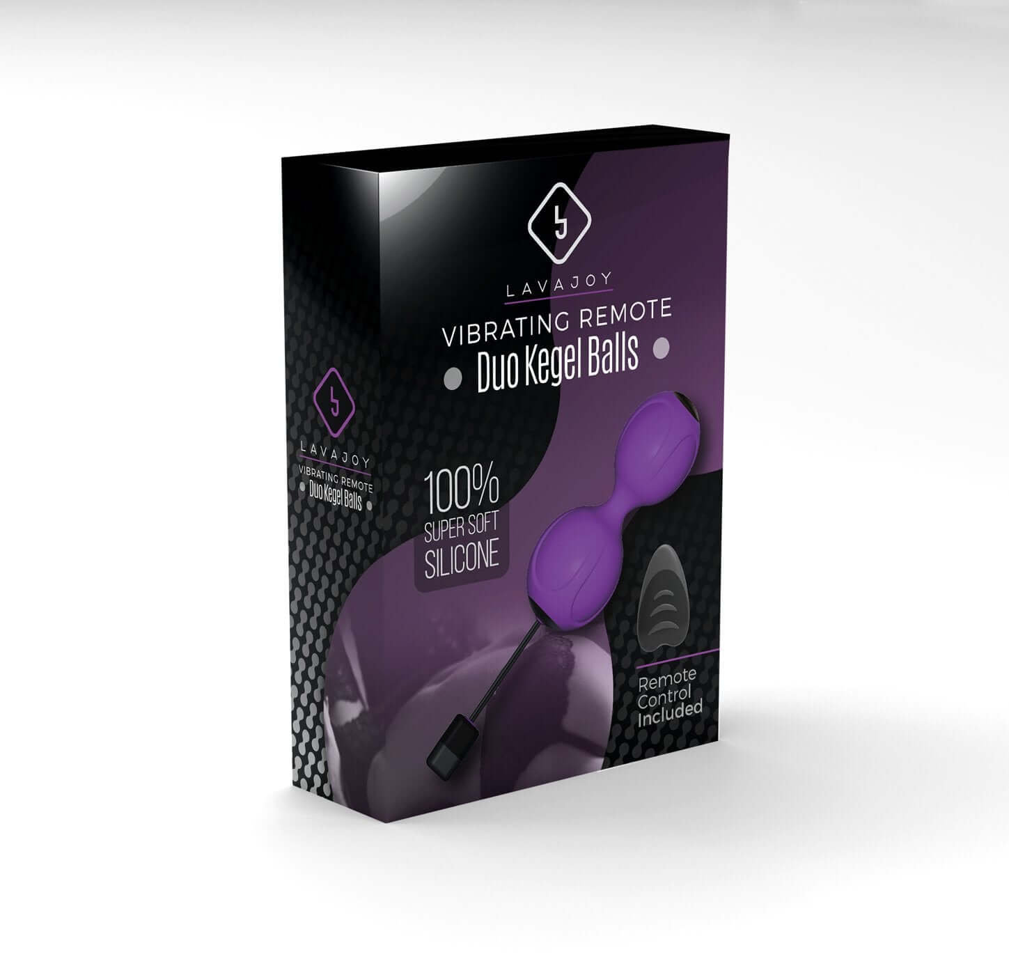 LavaJoy Vibrating Remote Controlled Duo Kegel Balls with 100% super soft silicone in product packaging
