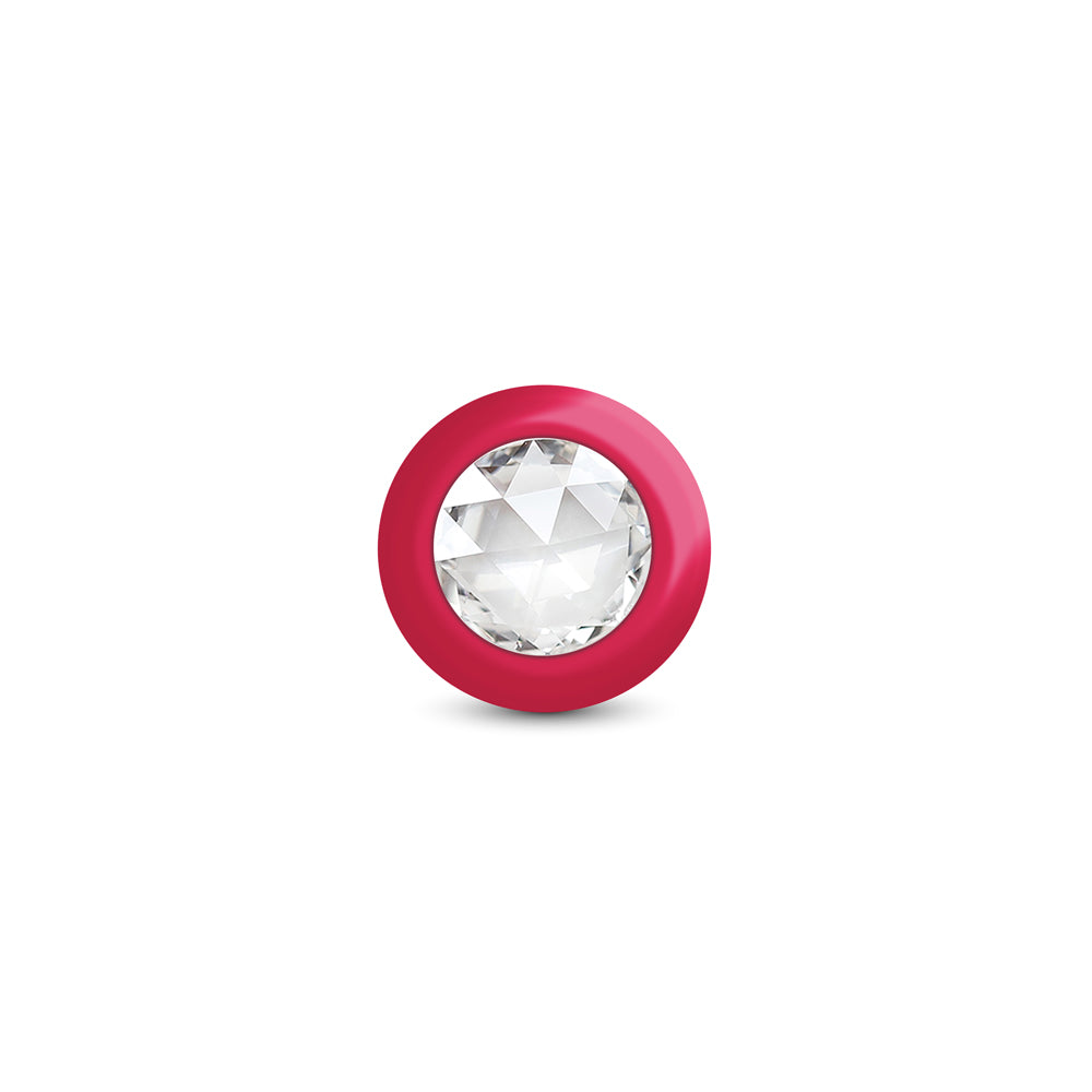Eluxe Vibrating Ruby Ombre Anal Plug Medium Remote sparkling clear gem base close-up.