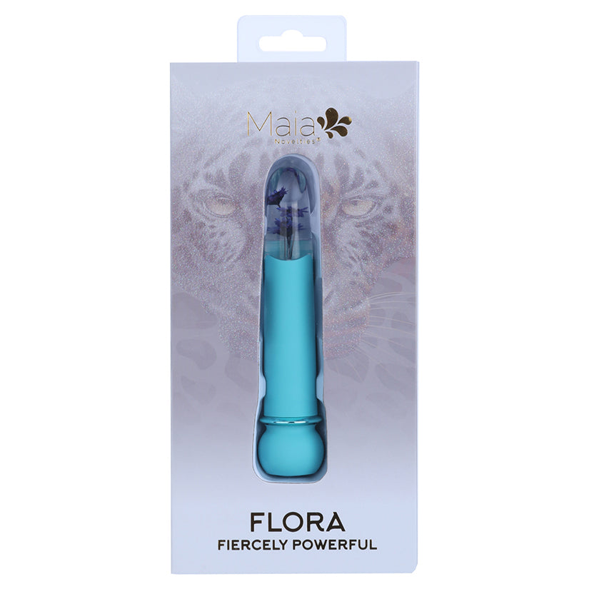 Maia Toys Flora Personal Vibrator Teal in packaging featuring a botanical design.