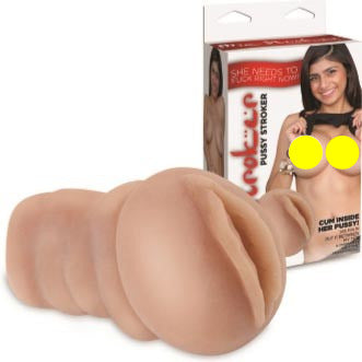 Mia Khalifa Porn Star Pussy Stroker realistic handheld masturbator with textured design, packaged attractively.