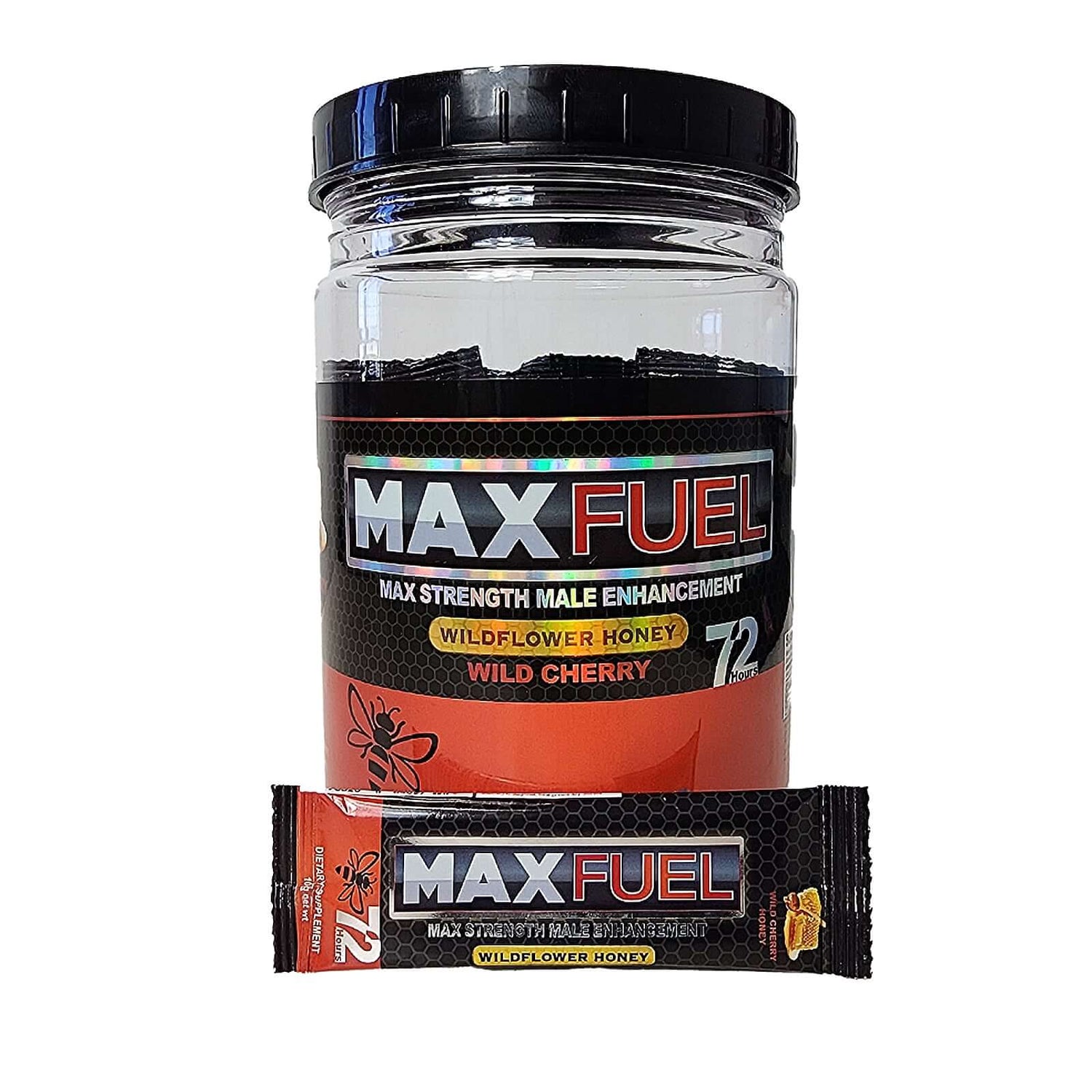 MaxFuel Honey 24 Pack Display Wildflower & Cherry Blend with jar and single serving packet
