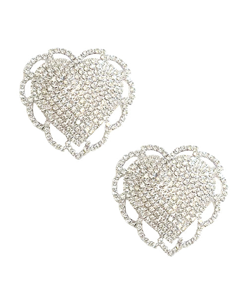 Neva Nude Whole Hearted Crystal Silicone Pasties Silver featuring stunning heart-shaped designs with crystal embellishments.