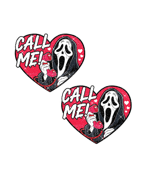Neva Nude Call Me Scream Glitter Heart Pasties Multicolor featuring a bold heart design with a spooky face and glitter.