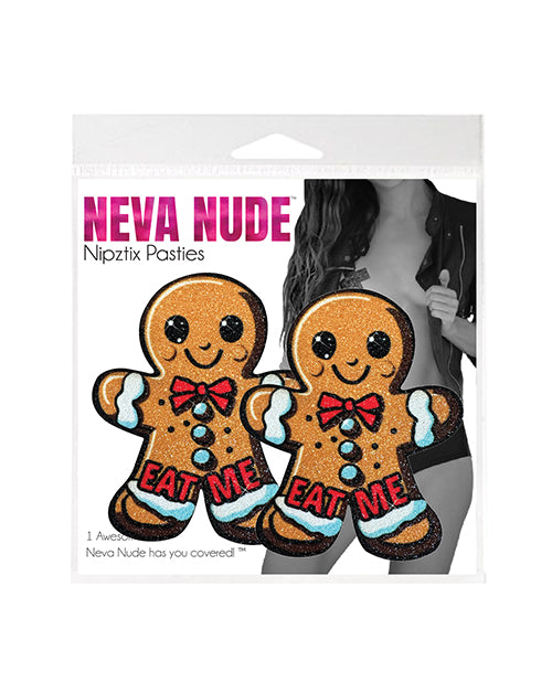 Neva Nude Gingerbread Man Eat Me Glitter Pasties Brown playful holiday nipple coverage in a glittery gingerbread man design.