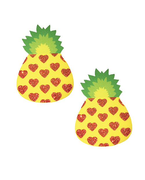 Neva Nude Pina Colada Glitter Pineapple Pasties Multicolor with heart designs for a fun, tropical look.