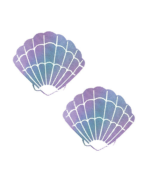 Neva Nude Lustful Mermaid Shell Pasties Lilac in vibrant lilac and blue, shaped like sea shells for stylish coverage.