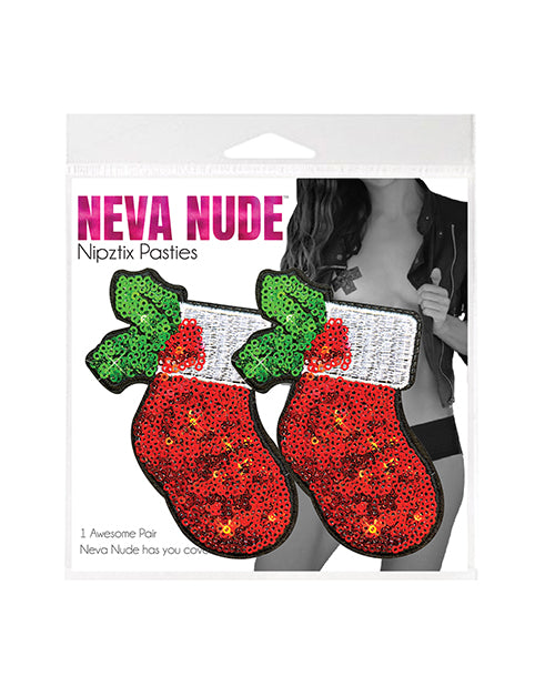 Neva Nude Christmas Stockings Sequin Pasties Multicolor in festive packaging with shiny sequins and a playful design.