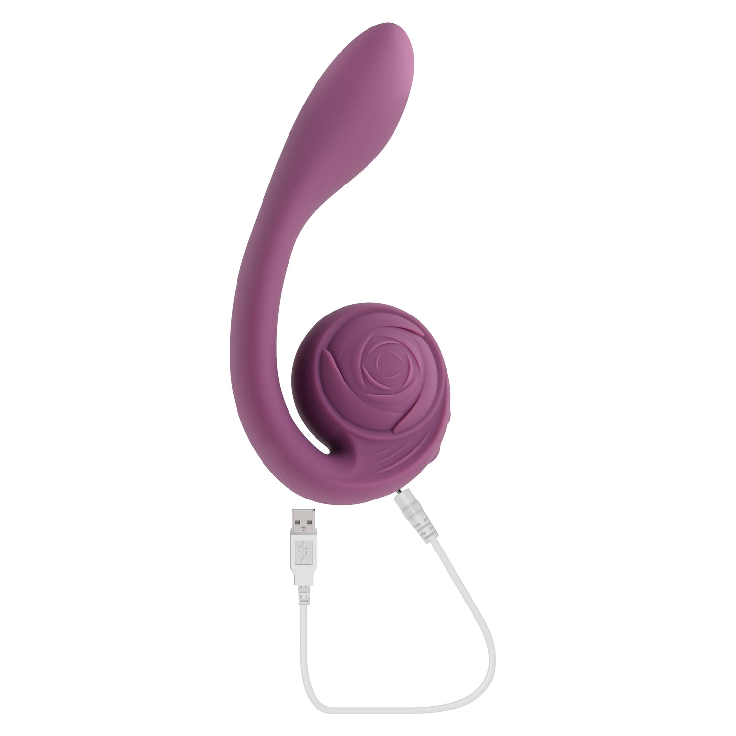 Gender X Poseable You Snail Vibrator Purple shown with a USB connection, featuring a smooth silicone finish.