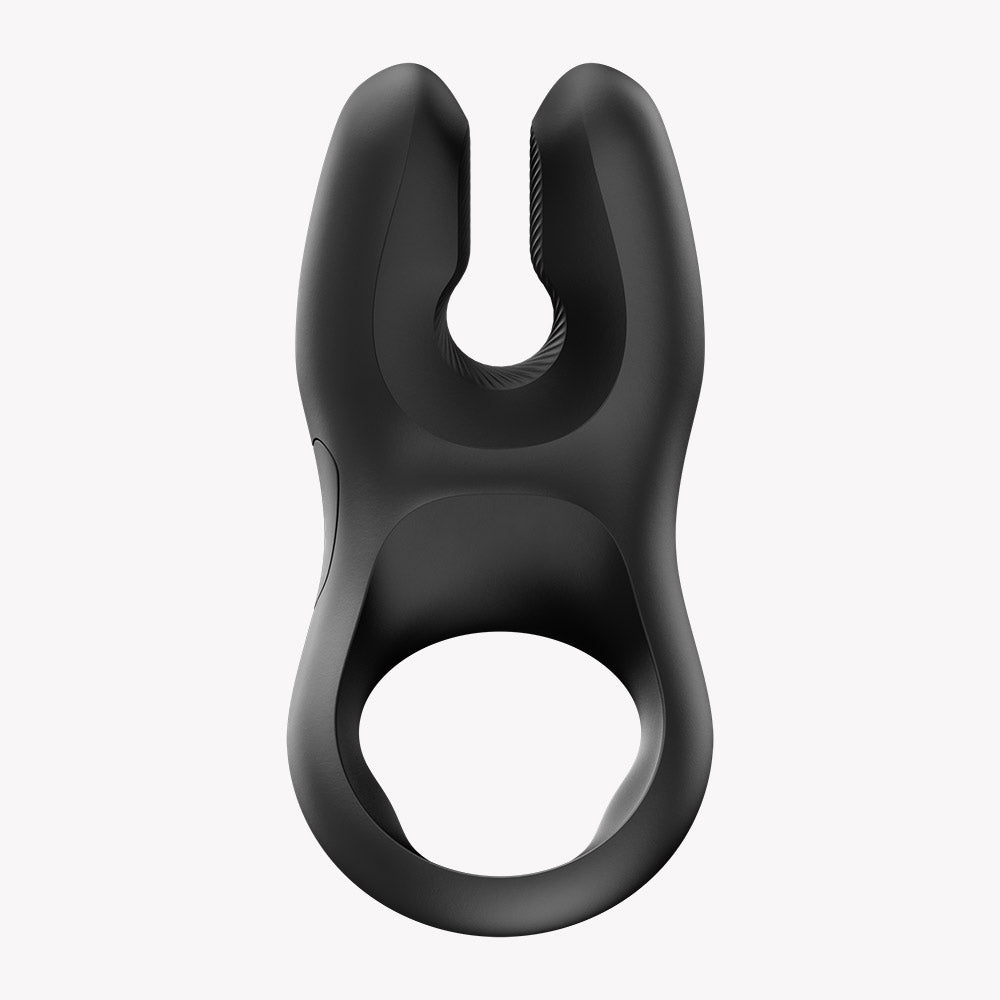 Fun Factory Nos Pro Vibrating Cock Ring Black - close-up view showing design and flexibility for clitoral stimulation.