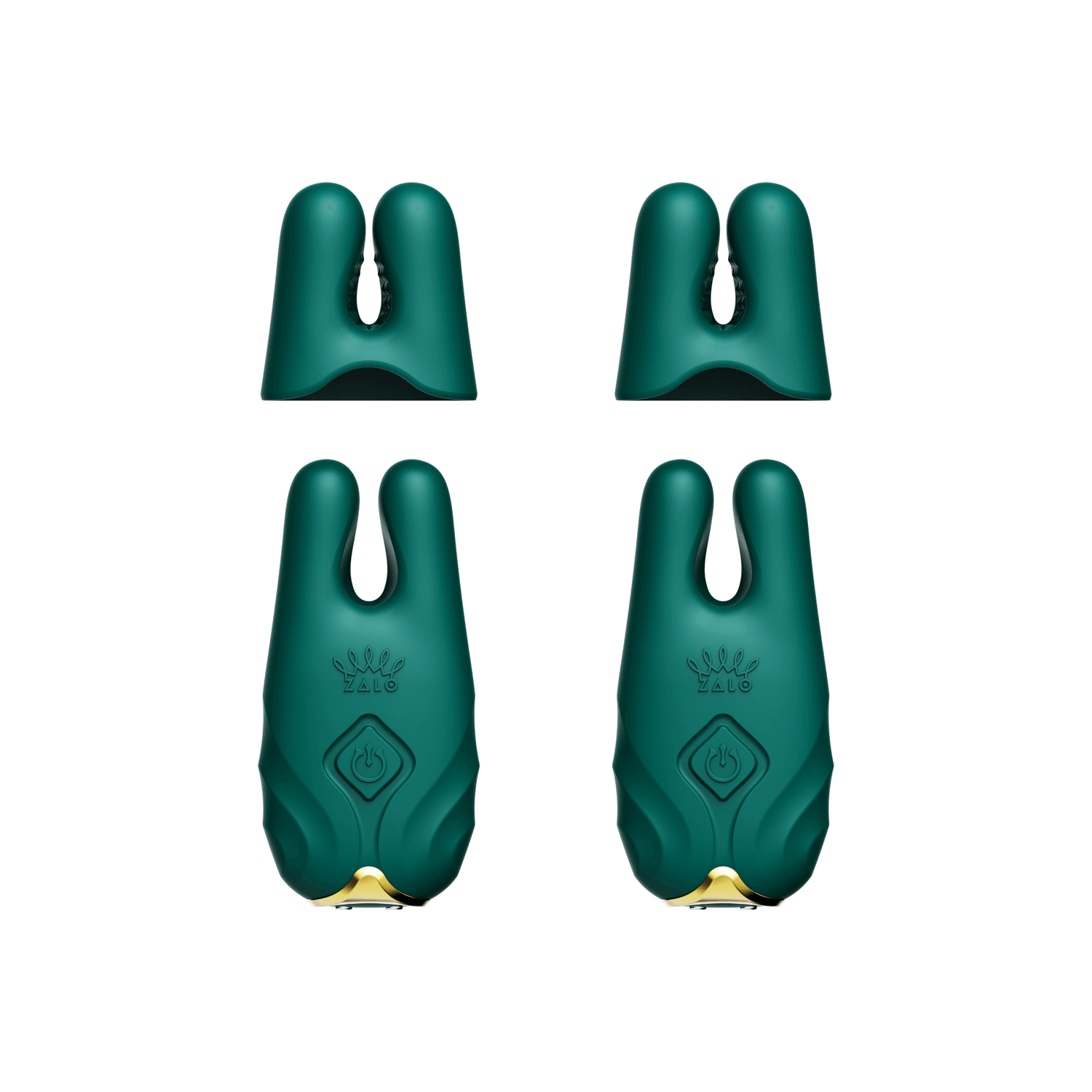 ZALO Nave Vibrating Nipple Clamps in Turquoise Green with EasyClamp Technology and Powerful Dual Motors.