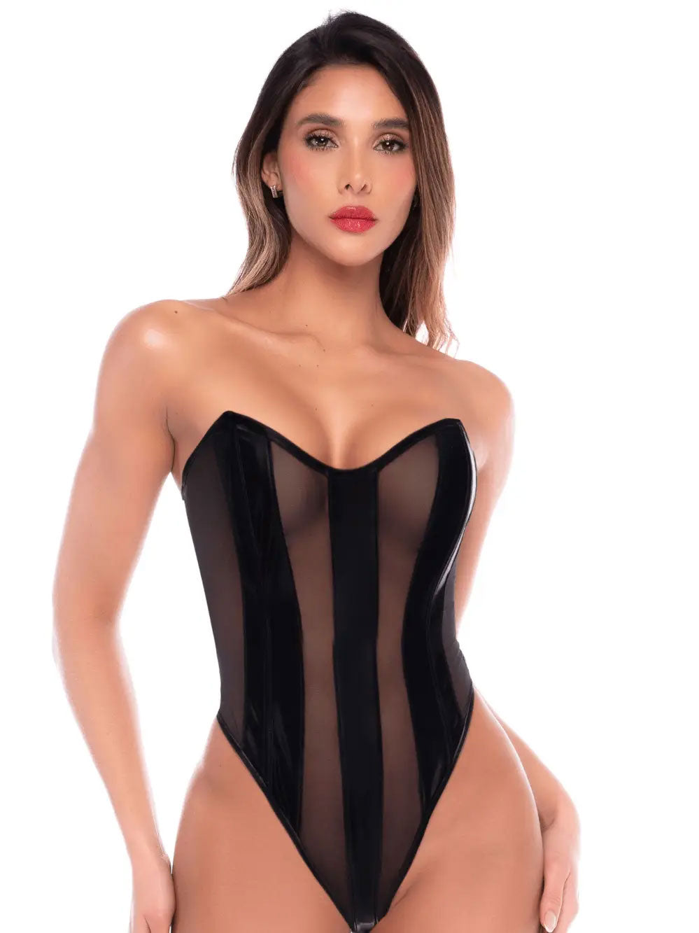 Mapale Liquid Strapless Mesh Bodysuit Black Small/Medium