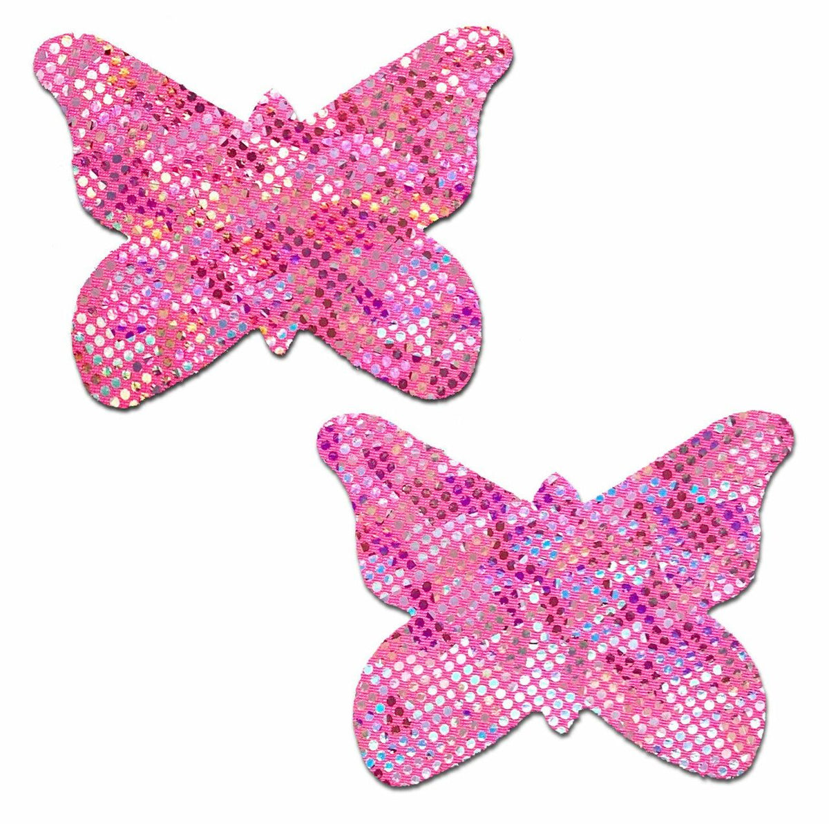 Pastease Butterfly Shattered Disco Ball Nipple Pasties Pink sparkling butterfly-shaped pasties with a disco ball effect.