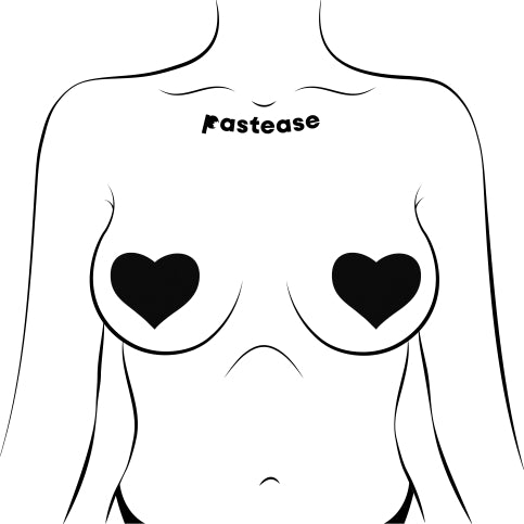 Pastease Sweety Heart Black Nipple Pasties on a body, featuring classic black heart shapes for a flirty look.