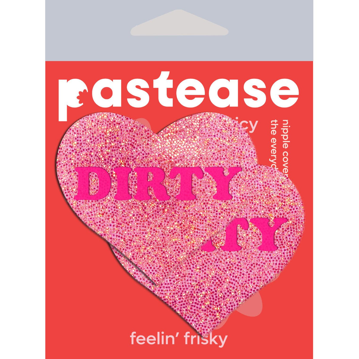 Pastease Love Dirty Heart Nipple Pasties Pink featuring a playful heart design with 'DIRTY' lettering.