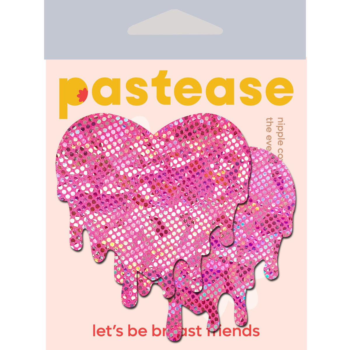 Pastease Pink Melty Heart Disco Ball Nipple Pasties with glittery design in packaging.