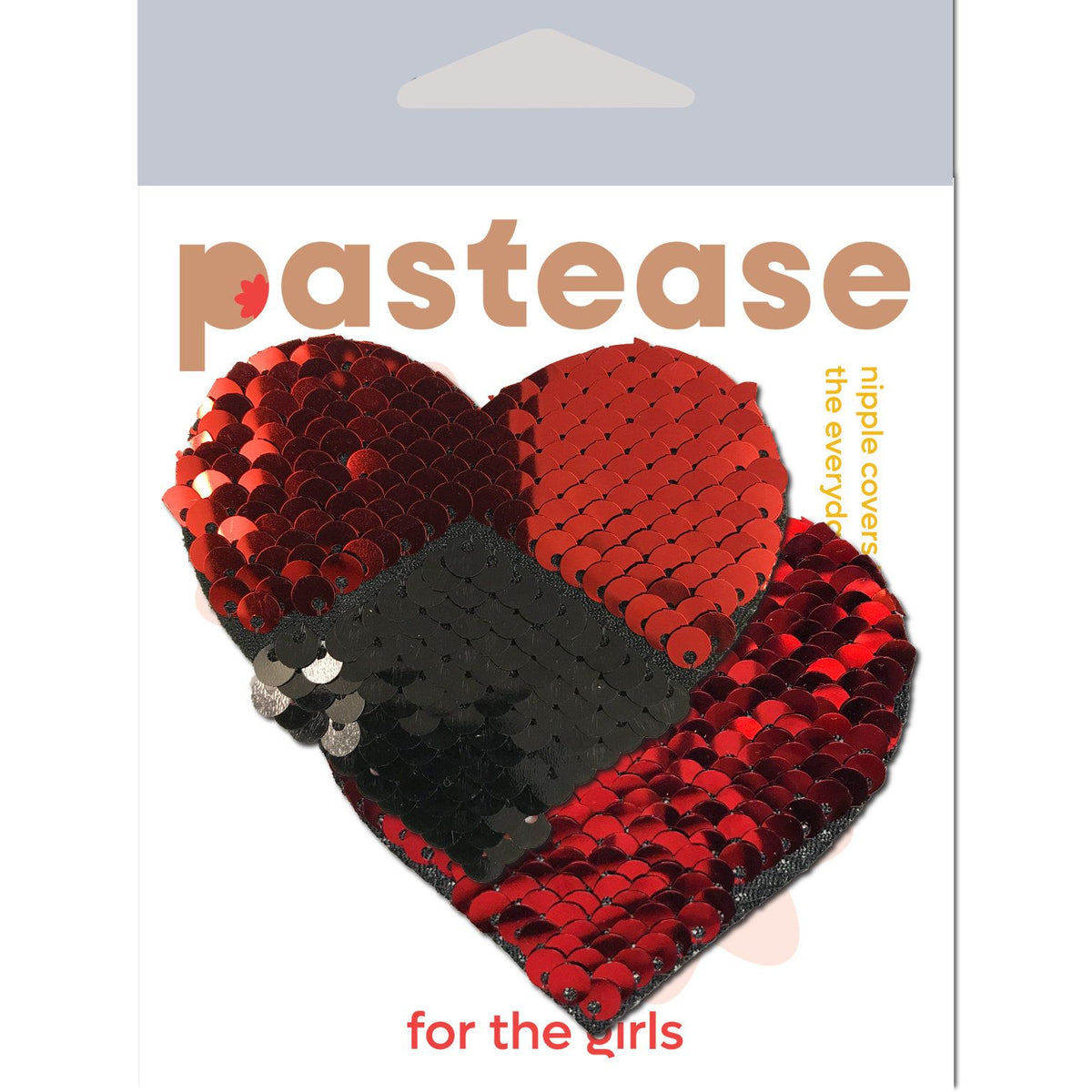 Pastease Sweety Red & Black Sequin Heart Nipple Pasties with reversible sequins for playful sparkle.