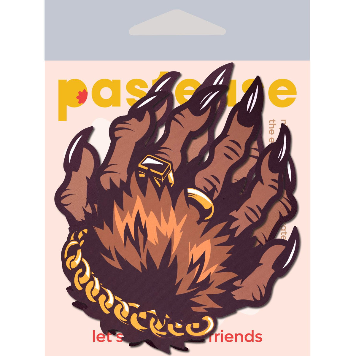 Pastease Monster Hands Werewolf Claw Nipple Pasties featuring a clawed werewolf hand design with accessories.