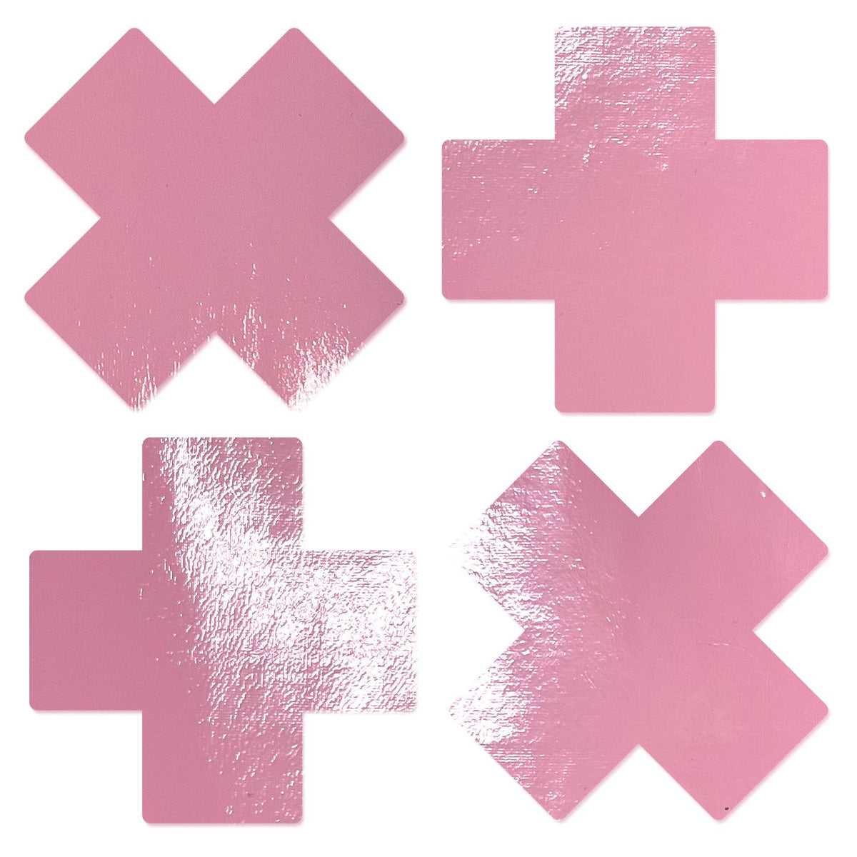 Pastease Petite Plus X Faux Latex Baby Pink Cross Pasties in playful cross shapes.