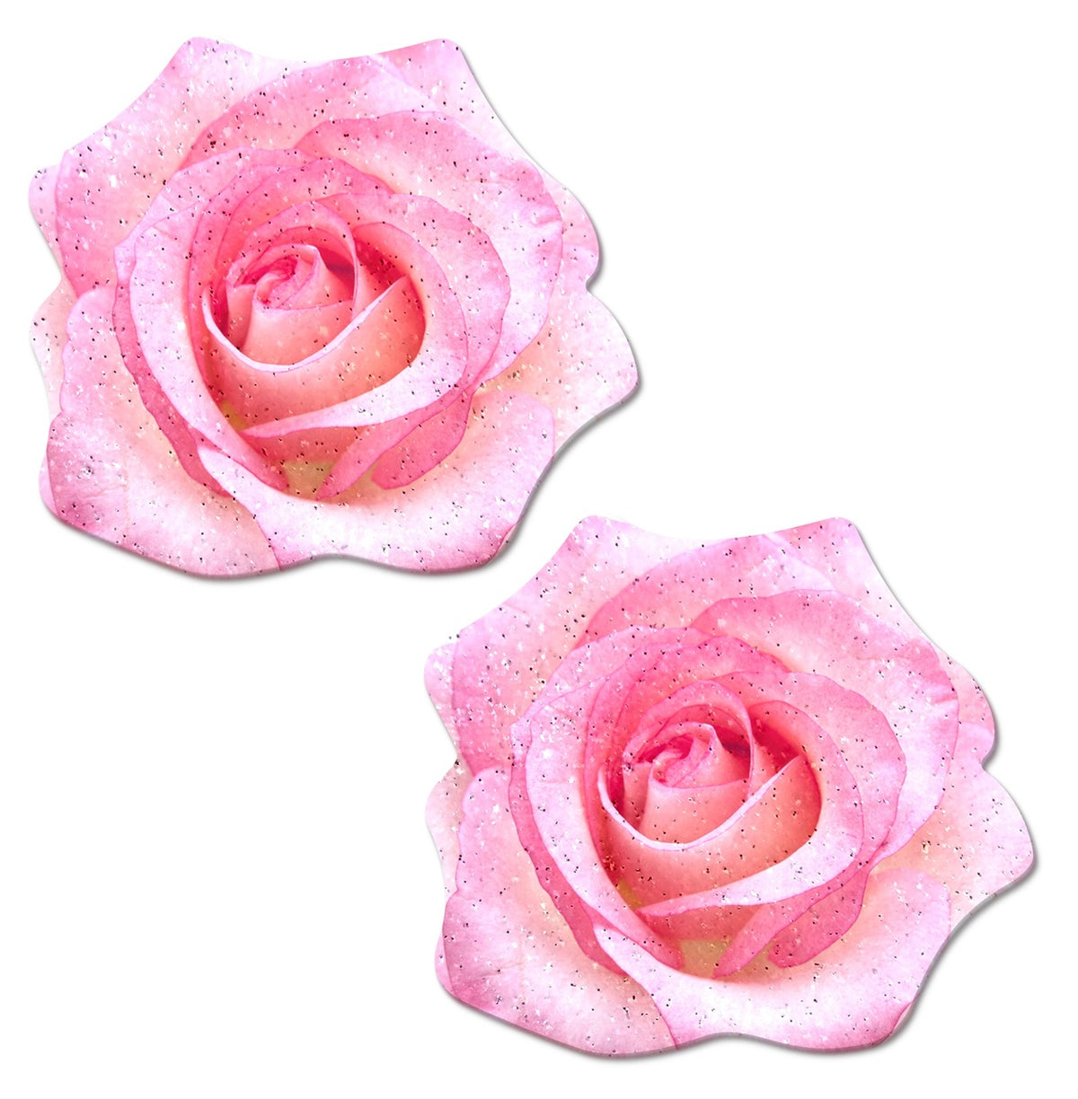 Pastease Pink Glitter Velvet Rose Nipple Pasties shaped like blooming roses in sparkling pink glitter velvet.