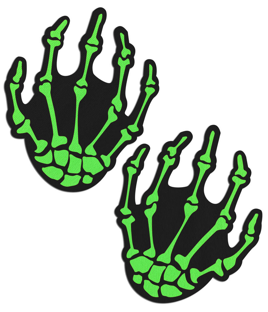 Pastease Neon Green Skeleton Hands Nipple Pasties featuring bony zombie hands in vivid neon green.