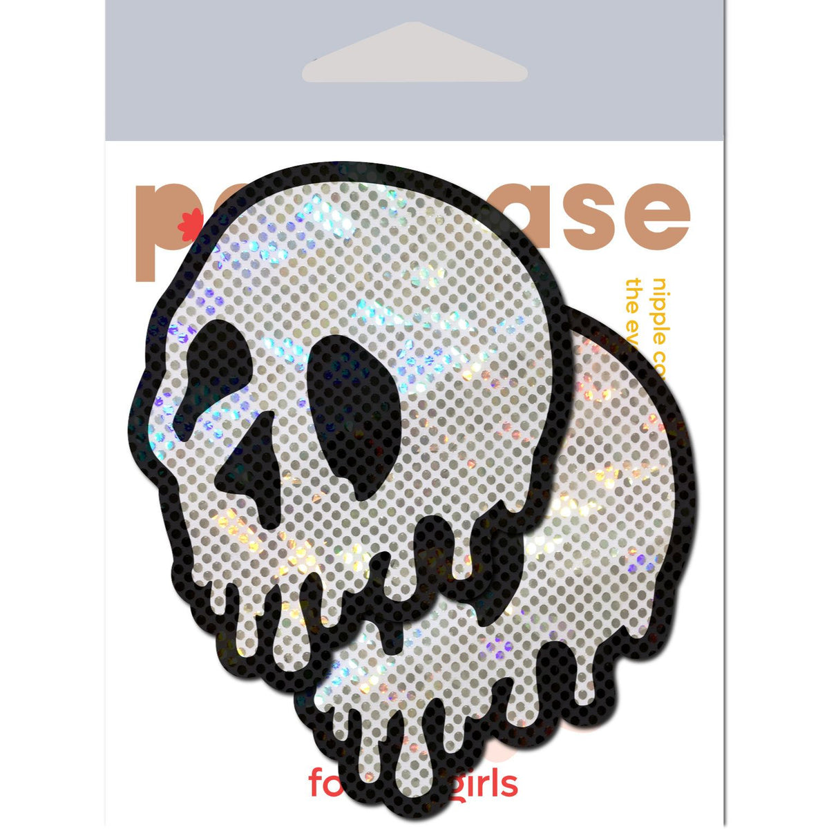 Pastease Skull Melt Shattered Glass Nipple Pasties with a dripping skull design and holographic finish.
