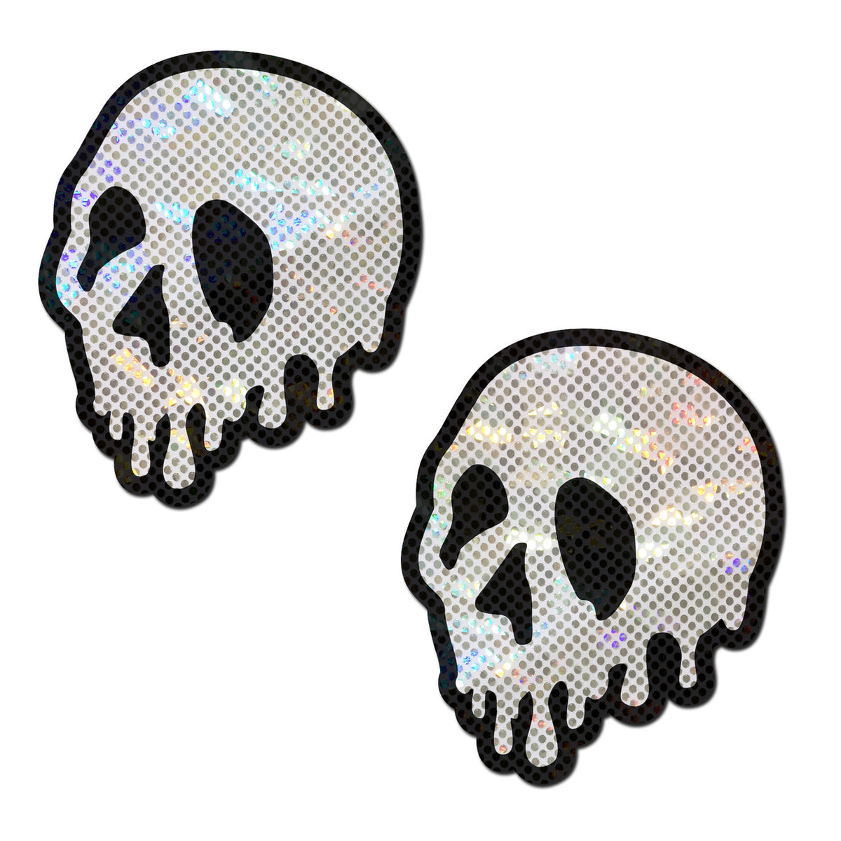 Pastease Skull Melt Shattered Glass Nipple Pasties featuring a dripping skull design with a shattered glass effect.