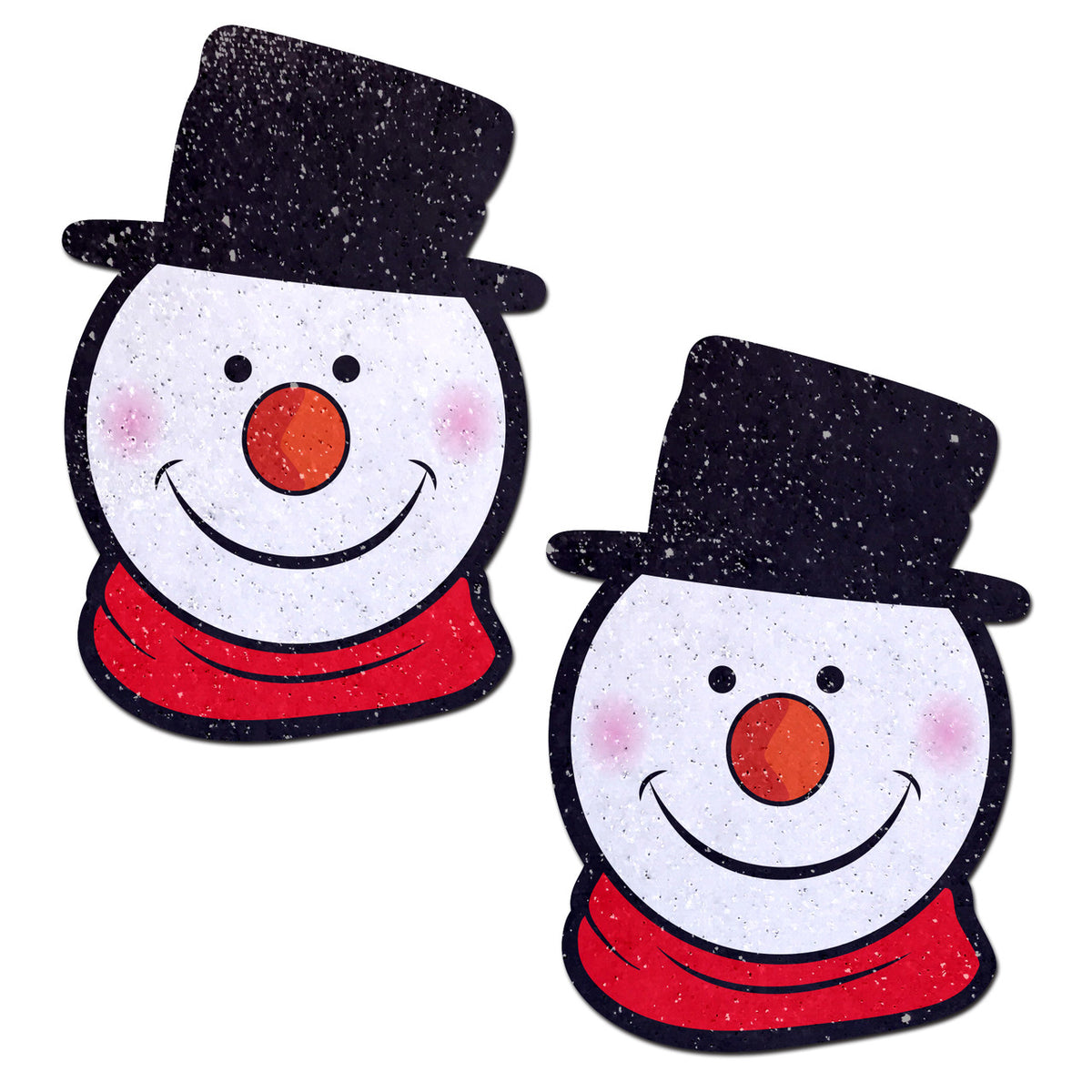 Pastease Snowman Nipple Pasties White featuring cheerful snowman design with top hat and red scarf.