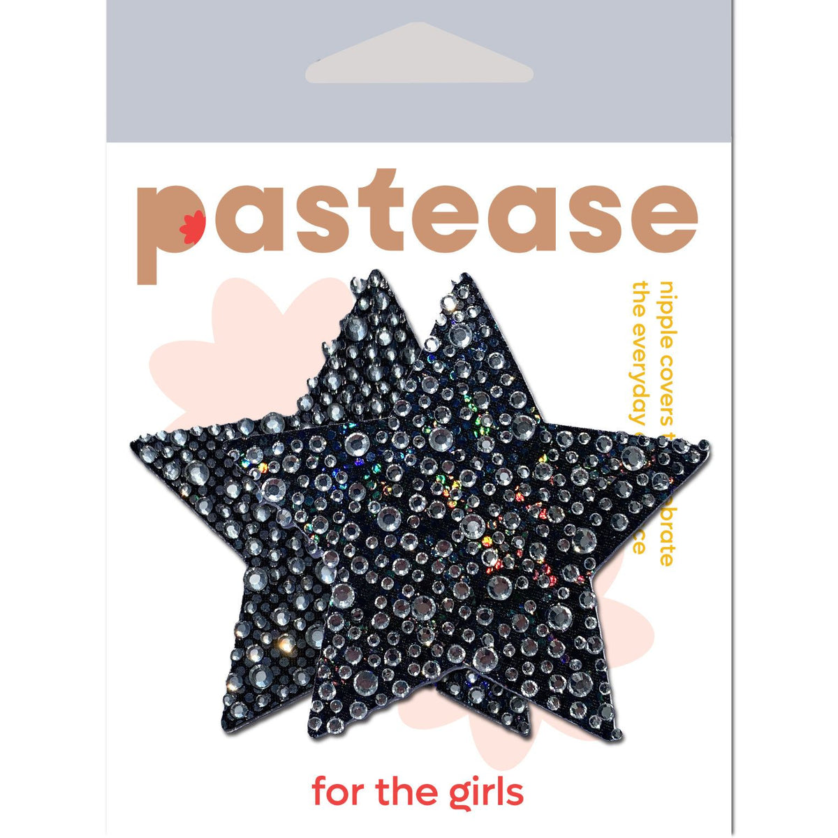 Pastease Crystal Black Stars Nipple Pasties on packaging with bold star design and crystal embellishments.