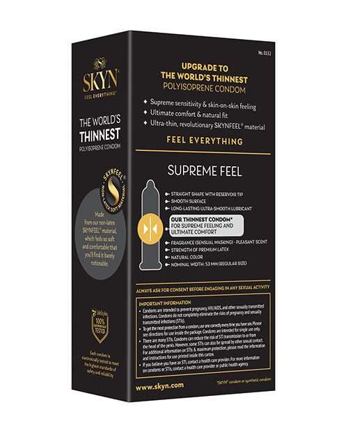 Lifestyles SKYN Supreme Feel Condoms Pack of 10 with ultra-thin SKYNFEEL material for supreme comfort and sensitivity.